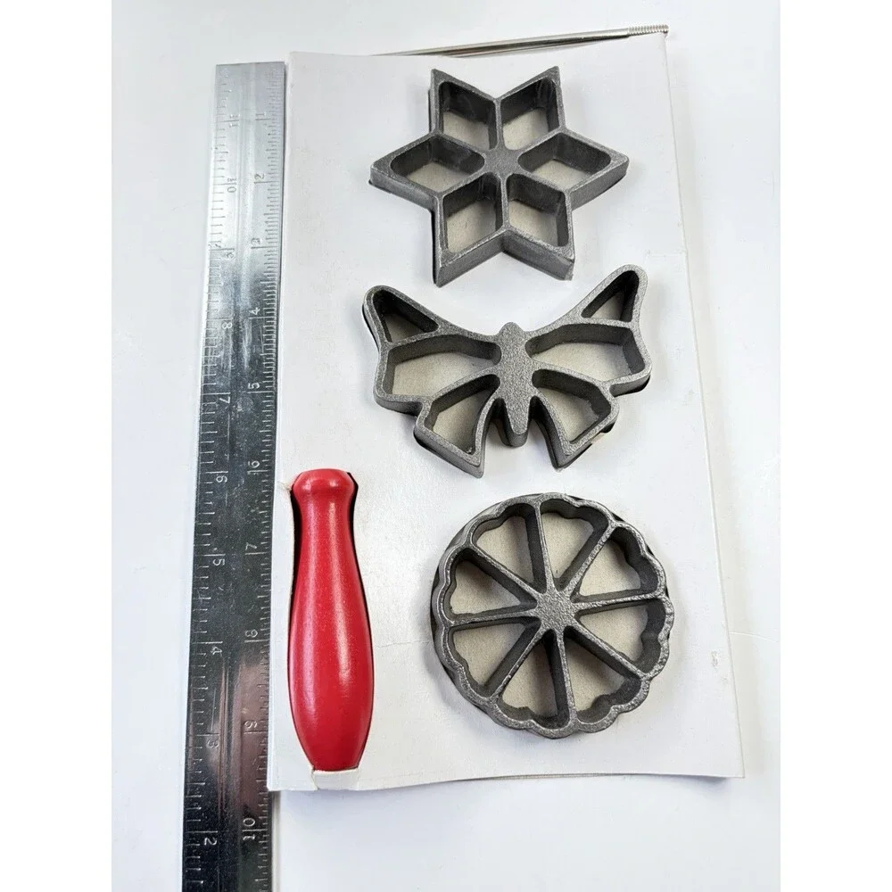 Vintage SCI Cuisine Internationale Rosette Iron Set 3 Cast Iron Molds NOS Box
